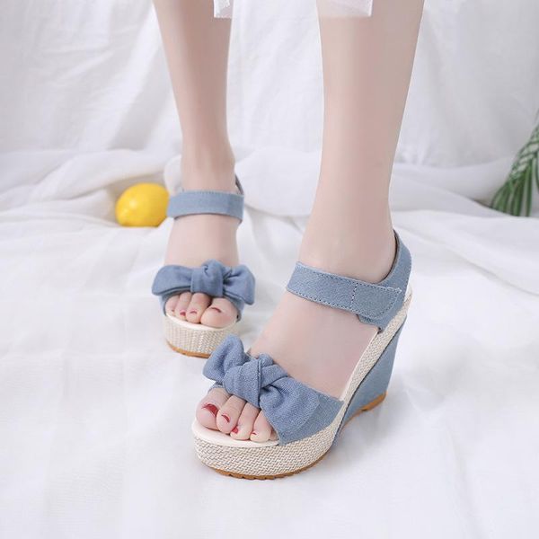 2021 new summer blue denim sandals high heel platform wedges bowtie female women sandals, Black
2021 new summer blue denim sandals high heel platform wedges bowtie female women sandals, Black