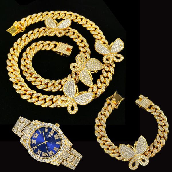 chains 3pcs kit 12mm hip hop iced out full miami paved rhinestones curb butterfly cuban necklace+watch+bracelet for men women jewelry, Silver
chains 3pcs kit 12mm hip hop iced out full miami paved rhinestones curb butterfly cuban necklace+watch+bracelet for men women jewelry, Silver