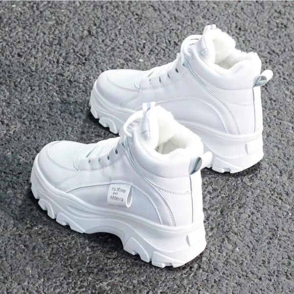 boots ladies casual sports shoes plush winter warm women's lace-up fashion, Black