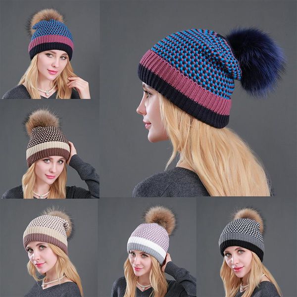 beanie/skull caps 7 colors cashmere cuffed beanie with raccoon fur pom hat for women winter lattice contrast knit cap snow ski hats, Blue;gray
beanie/skull caps 7 colors cashmere cuffed beanie with raccoon fur pom hat for women winter lattice contrast knit cap snow ski hats, Blue;gray