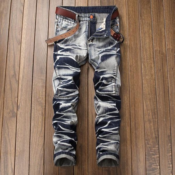 men's jeans shzq men casual coated slim straight pleated biker pants male denim plus size 42, Blue
men's jeans shzq men casual coated slim straight pleated biker pants male denim plus size 42, Blue