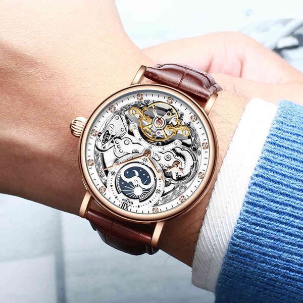 watches chinyued waterproof men's skeleton brand luxury transparent mechanical moon phase sport, Slivery;brown
watches chinyued waterproof men's skeleton brand luxury transparent mechanical moon phase sport, Slivery;brown