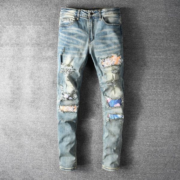 2021 new men's male trousers tide brand high street fashion retro distressed patch jeans ripped stretch slim denim pants ks0r, Blue
2021 new men's male trousers tide brand high street fashion retro distressed patch jeans ripped stretch slim denim pants ks0r, Blue