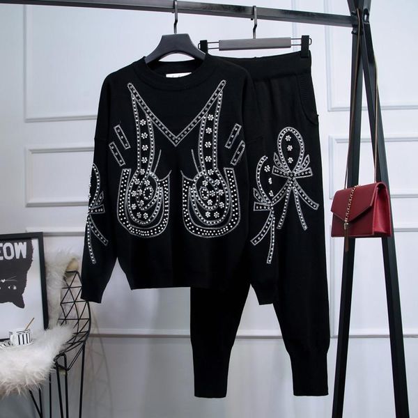 women's two piece pants women knit sweater set casual pearls beading knitted pullover sweater+casual small feet 2 female, White
women's two piece pants women knit sweater set casual pearls beading knitted pullover sweater+casual small feet 2 female, White