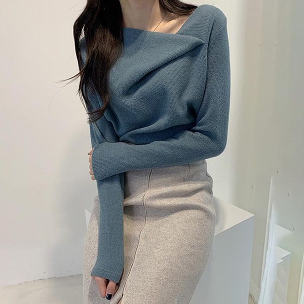 women's t-shirt casual slim t shirt for women skew collar long sleeve knitted basic design oversized shirts female fashion autumn v982, White
women's t-shirt casual slim t shirt for women skew collar long sleeve knitted basic design oversized shirts female fashion autumn v982, White