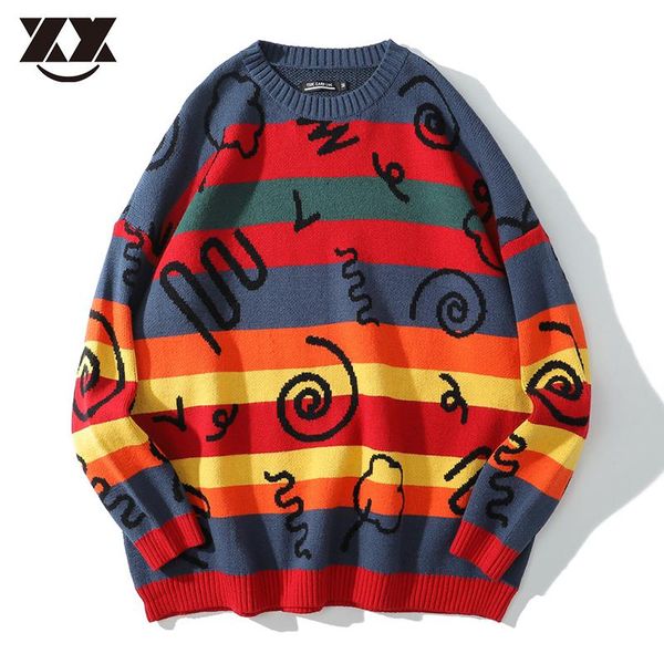 men's sweaters color striped graffiti knitted sweater couples hip hop streetwear loose casual harajuku mens pullovers oversized, White;black
men's sweaters color striped graffiti knitted sweater couples hip hop streetwear loose casual harajuku mens pullovers oversized, White;black