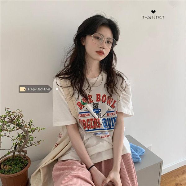 women's t-shirt cartoon printed short sleeve for women 2021 summer loose student design fashion, White
women's t-shirt cartoon printed short sleeve for women 2021 summer loose student design fashion, White