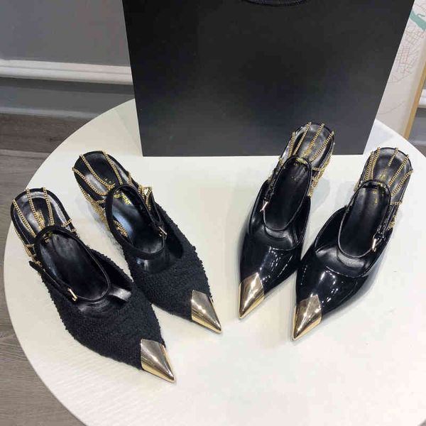 high-quality designer party dress shoes for brides and ladies fashion pointed toe edging chain high heels, Black
high-quality designer party dress shoes for brides and ladies fashion pointed toe edging chain high heels, Black