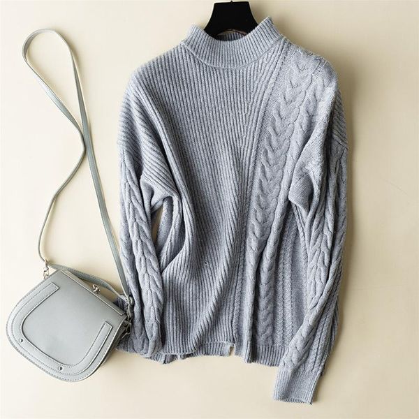 women's sweaters 2021 autumn winter half-high collar cashmere sweater loose asymmetric twist short female pullover, White;black
women's sweaters 2021 autumn winter half-high collar cashmere sweater loose asymmetric twist short female pullover, White;black
