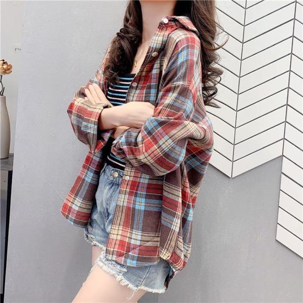 women's polos spring autumn 2021 style korean retro hong kong-flavored collar contrast color plaid loose jacket shirt female trend, White
women's polos spring autumn 2021 style korean retro hong kong-flavored collar contrast color plaid loose jacket shirt female trend, White