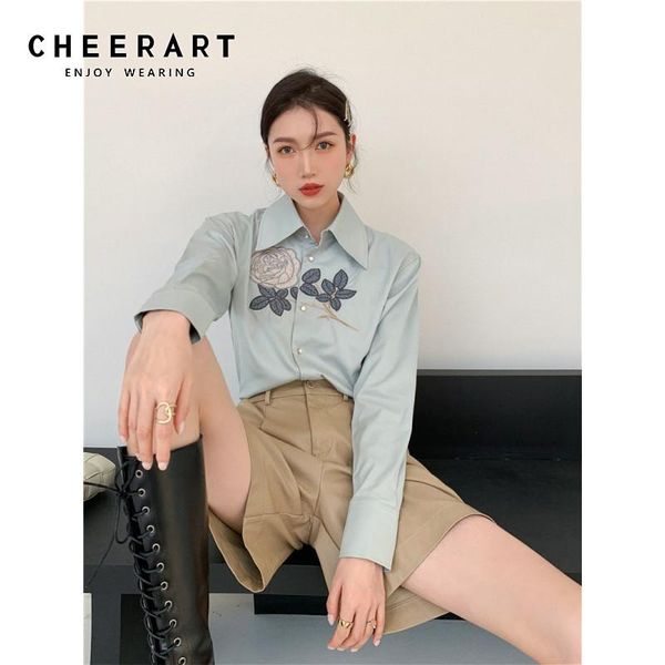 women's blouses & shirts cheerart floral embroidered and blouse mint green shirt long sleeve button up collar korean fashion autumn spr, White
women's blouses & shirts cheerart floral embroidered and blouse mint green shirt long sleeve button up collar korean fashion autumn spr, White