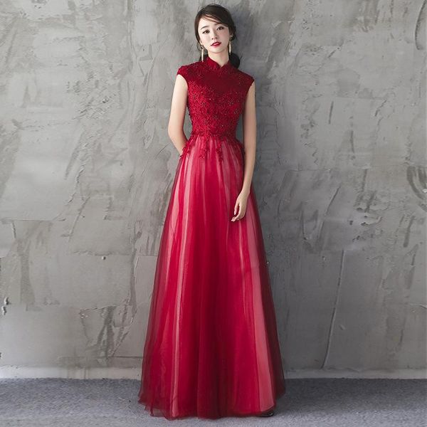 ethnic clothing sleeveless stand collar women pleated dresses sweet appliques mesh skirt floor-length wedding party gown qipao vestidos, Red
ethnic clothing sleeveless stand collar women pleated dresses sweet appliques mesh skirt floor-length wedding party gown qipao vestidos, Red