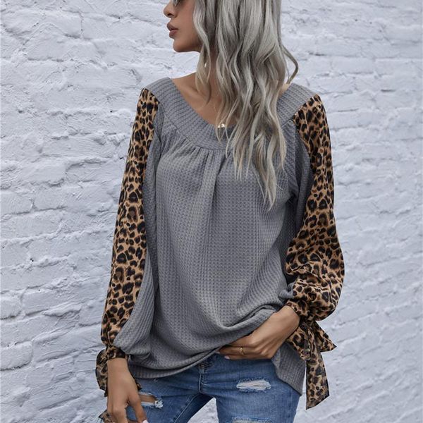 women's blouses & shirts 2021 spring autumn knitted stitching lace-up shirt fashion v-neck long sleeve leopard patchwork women blou, White
women's blouses & shirts 2021 spring autumn knitted stitching lace-up shirt fashion v-neck long sleeve leopard patchwork women blou, White