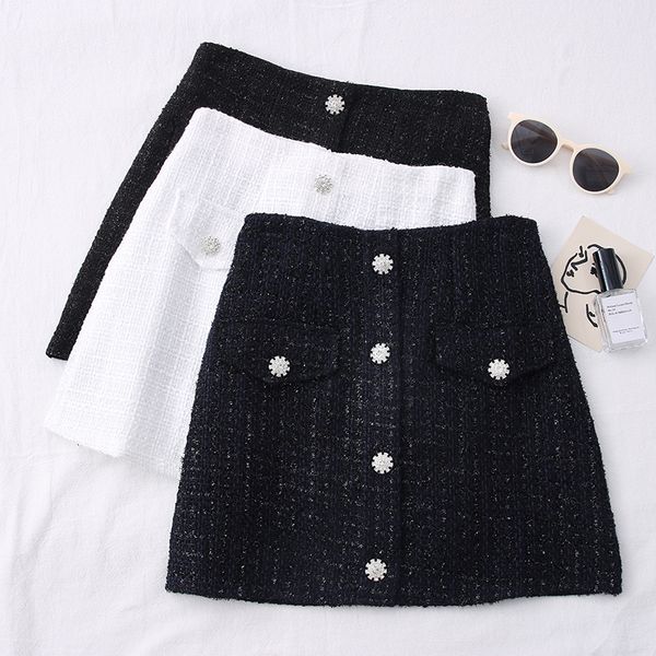 2021 new fashion all-match small fragrance wind bright silk tweed high waist slim single-breasted diamond button skirt 63s4, Black
2021 new fashion all-match small fragrance wind bright silk tweed high waist slim single-breasted diamond button skirt 63s4, Black