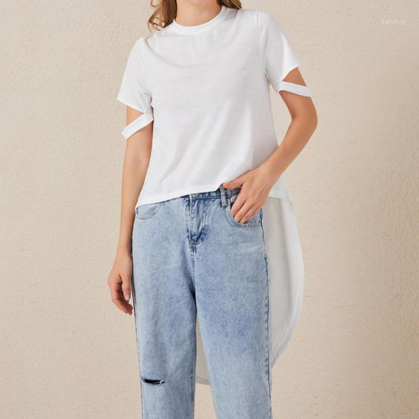 women's t-shirt fashion women short sleeve irregular long ladies summer casual o neck loose solid, White
women's t-shirt fashion women short sleeve irregular long ladies summer casual o neck loose solid, White