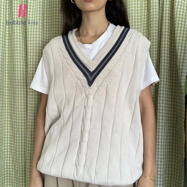 women's sweaters sweater vest women fashion vintage colorblock pullover knitted loose v neck sleeveless waistcoat plus size clothes, White;black
women's sweaters sweater vest women fashion vintage colorblock pullover knitted loose v neck sleeveless waistcoat plus size clothes, White;black