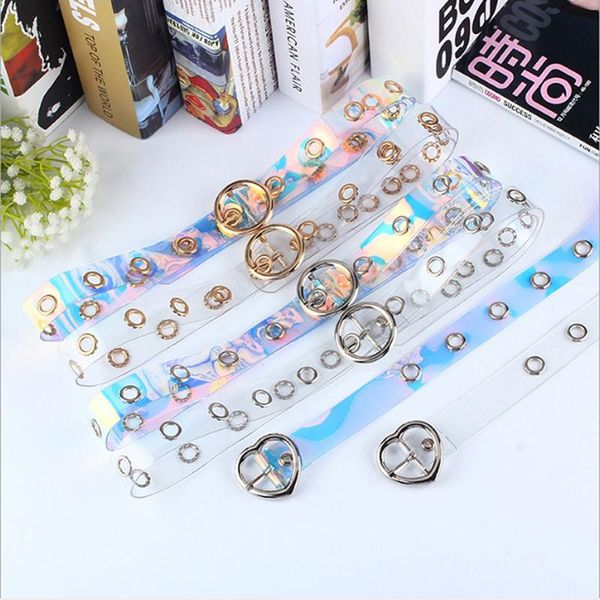 belts 1pc women transparent belt laser casual decoration pin lady girls, Black;brown