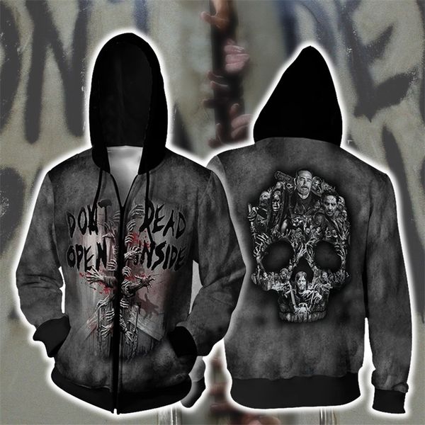 new walking dead 3d sweater digital printing hooded cardigan men's loose personality spoof halloween, Black
new walking dead 3d sweater digital printing hooded cardigan men's loose personality spoof halloween, Black
