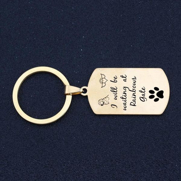 keychains dog tag stainless steel keychain engraved i will be waiting at rainbows gate for loss souvenir key ring holder, Silver 
keychains dog tag stainless steel keychain engraved i will be waiting at rainbows gate for loss souvenir key ring holder, Silver
