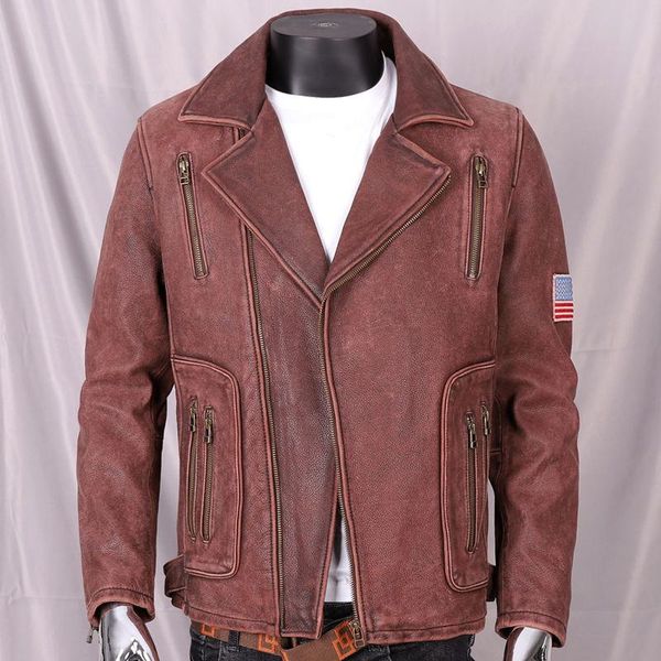 men's leather & faux made washed old first layer pure cowhide large lapel jacket slim fit short genuine locomotive, Black
men's leather & faux made washed old first layer pure cowhide large lapel jacket slim fit short genuine locomotive, Black