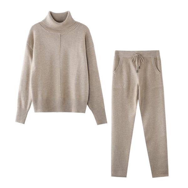 women's two piece pants woolen knitted suit high collar sweater + loose style two-piece set costume tracksuit, White
women's two piece pants woolen knitted suit high collar sweater + loose style two-piece set costume tracksuit, White