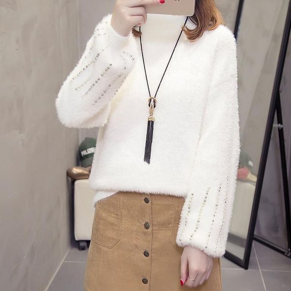women's sweaters pullover velvet sweater long sleeve loose knitted winter women clothing, White;black
women's sweaters pullover velvet sweater long sleeve loose knitted winter women clothing, White;black