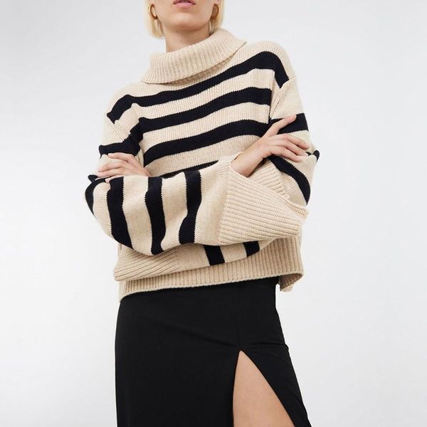 women's sweaters winter fashion turtleneck striped knitted sweater women elegant loose jumper casual slit long sleeve pullover streetwe, White;black
women's sweaters winter fashion turtleneck striped knitted sweater women elegant loose jumper casual slit long sleeve pullover streetwe, White;black