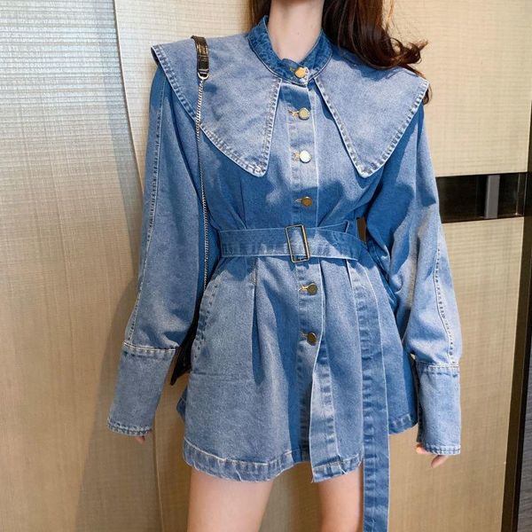 women's jackets 2021 spring waistband lace up shawl baby collar denim shirt coat loose korean fashion, Black;brown
women's jackets 2021 spring waistband lace up shawl baby collar denim shirt coat loose korean fashion, Black;brown