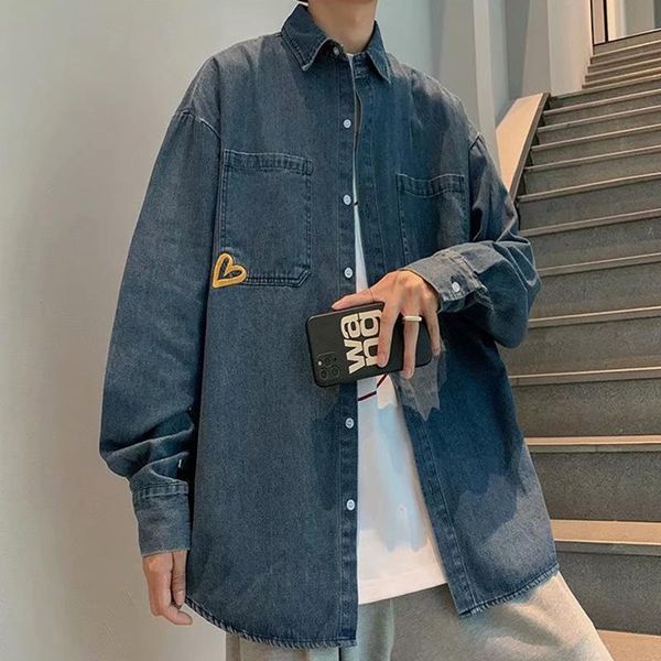 men's casual shirts rocking k long sleeved shirt korean version loose love embroidery denim autumn fashion brand ruffian handsome coat, White;black
men's casual shirts rocking k long sleeved shirt korean version loose love embroidery denim autumn fashion brand ruffian handsome coat, White;black