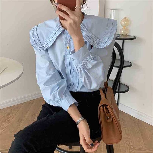sweet all-match casual french female retro women peter pan collar loose pleated shirts solid 210525, White
sweet all-match casual french female retro women peter pan collar loose pleated shirts solid 210525, White