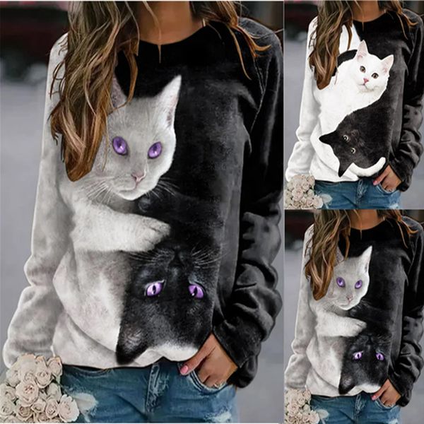 autumn and winter 2021 round neck 3d cat printed long sleeve women's sweater, Black
autumn and winter 2021 round neck 3d cat printed long sleeve women's sweater, Black