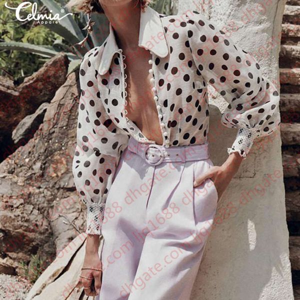 new celmia women wave point blouse shirts long sleeve buttons casual loose polka dot work plus size blusas femininas, White
new celmia women wave point blouse shirts long sleeve buttons casual loose polka dot work plus size blusas femininas, White