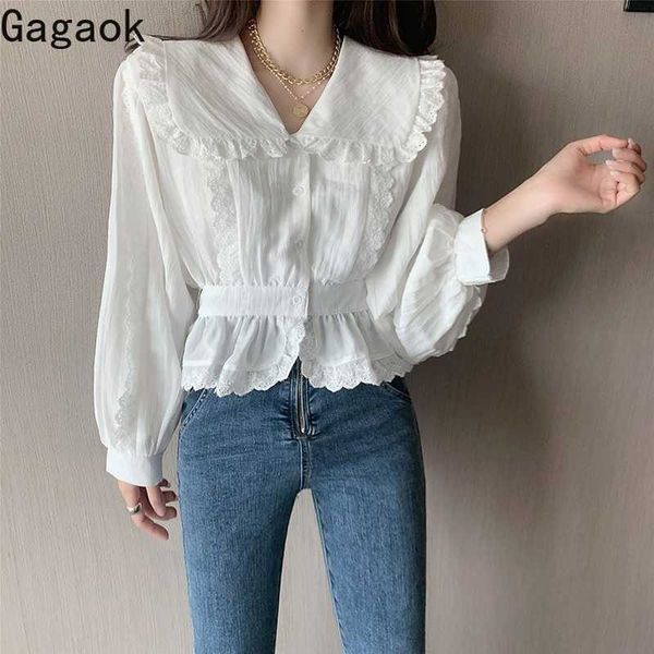 women office lady blouse spring autumn solid puff sleeve peter pan collar lace loose casual female fashion shirts 210531, White
women office lady blouse spring autumn solid puff sleeve peter pan collar lace loose casual female fashion shirts 210531, White