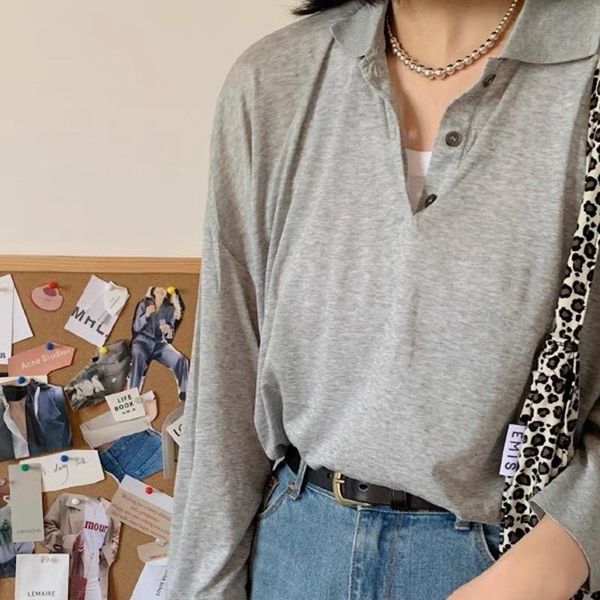 women's polos tot*me ladies fashionable thin loose-collar long-sleeved t-shirt, White
women's polos tot*me ladies fashionable thin loose-collar long-sleeved t-shirt, White