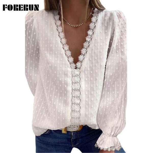 women's blouses & shirts forerun long sleeve women chiffon lace deep v neck solid elegant spring autumn womens and drop, White
women's blouses & shirts forerun long sleeve women chiffon lace deep v neck solid elegant spring autumn womens and drop, White