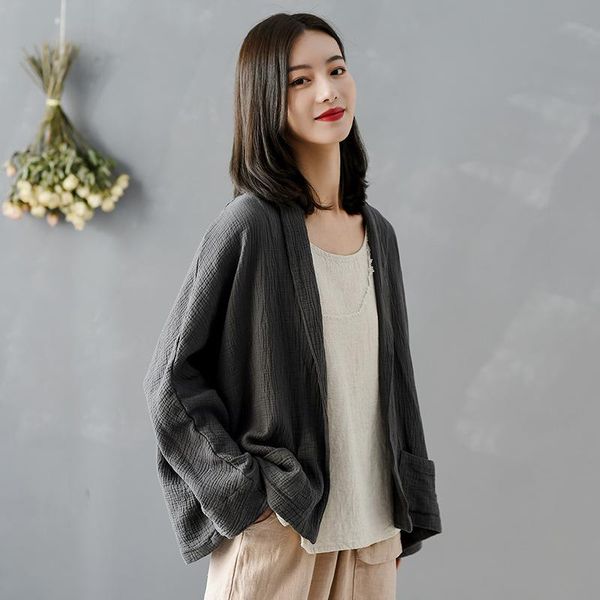 women's jackets women 2021 spring summer cotton linen vintage solid color outerwear ladies retro coat female, Black;brown
women's jackets women 2021 spring summer cotton linen vintage solid color outerwear ladies retro coat female, Black;brown