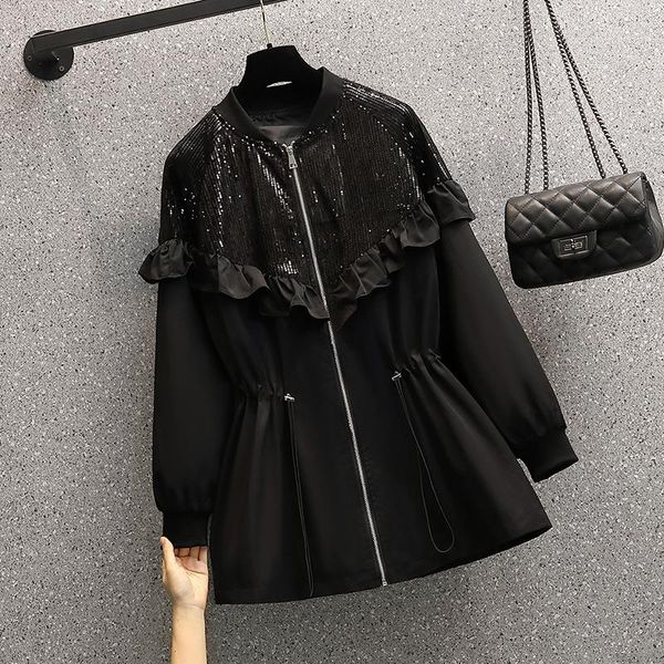 women's trench coats plus size women streetwear autumn long sleeve sequined patchwork jackets high waist ruffles zipper 4xl outwear, Tan;black
women's trench coats plus size women streetwear autumn long sleeve sequined patchwork jackets high waist ruffles zipper 4xl outwear, Tan;black