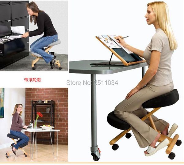 living room furniture 2021 ergonomic posture knee chair with silent pulley kneeling oak wood modern office computer