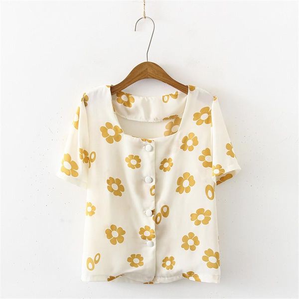 women's blouses & shirts women summer short chiffon blouse sleeve spuare collar floral print casual, White 
women's blouses & shirts women summer short chiffon blouse sleeve spuare collar floral print casual, White