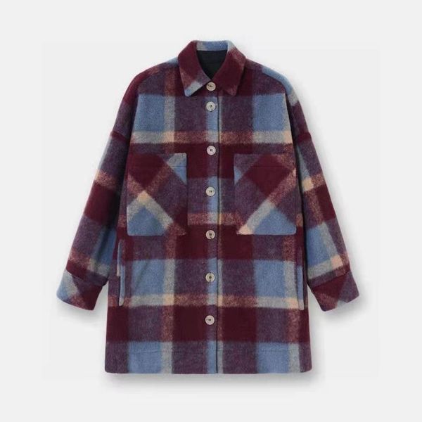 women's wool & blends ro wear alternate color loose plaid long coat versatile single breasted tweed silhouette woolen, Black
women's wool & blends ro wear alternate color loose plaid long coat versatile single breasted tweed silhouette woolen, Black
