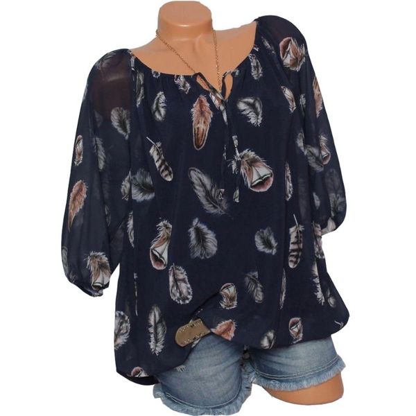women's blouses & shirts half sleeve o-neck women feather print chiffon blouse comfort summer spring office casual woman clothing, White
women's blouses & shirts half sleeve o-neck women feather print chiffon blouse comfort summer spring office casual woman clothing, White