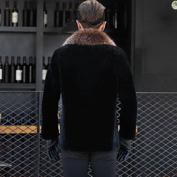 men's leather & faux real winter jacket sheep shearing wool coat raccoon fur collar luxury mens coats and jackets 2021 el011-1, Black
men's leather & faux real winter jacket sheep shearing wool coat raccoon fur collar luxury mens coats and jackets 2021 el011-1, Black