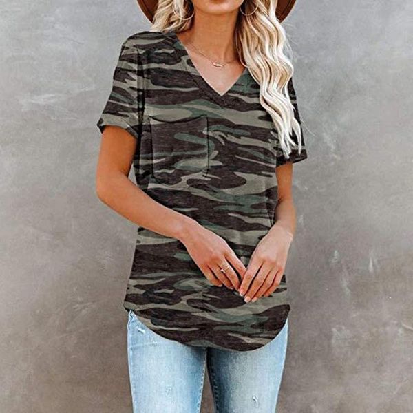 women's t-shirt camouflage print t shirt casual v-neck short-sleeved pocket loose camisas de mujer plus size tshirt women, White
women's t-shirt camouflage print t shirt casual v-neck short-sleeved pocket loose camisas de mujer plus size tshirt women, White