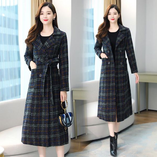 women's wool & blends plaid overcoat autumn and winter 2021 korean loose fashion over the knee slim foreign style medium long, Black
women's wool & blends plaid overcoat autumn and winter 2021 korean loose fashion over the knee slim foreign style medium long, Black