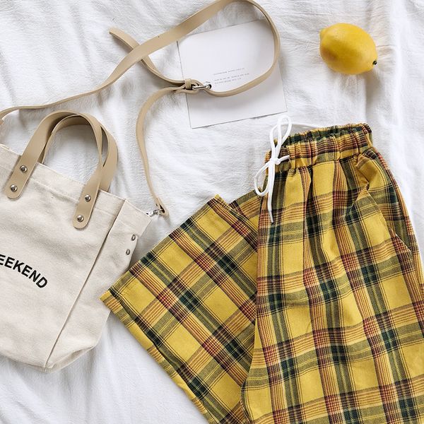 2021 new summer japanese style women yellow pants high waist tie stripe plaid cotton pant bottom tcyq, Black;white
2021 new summer japanese style women yellow pants high waist tie stripe plaid cotton pant bottom tcyq, Black;white