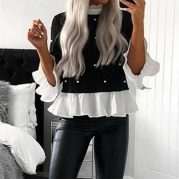 new women frill ruffle lace long sleeve blouse pearl casual loose shirt office ladies casual loose solid plus size, White
new women frill ruffle lace long sleeve blouse pearl casual loose shirt office ladies casual loose solid plus size, White