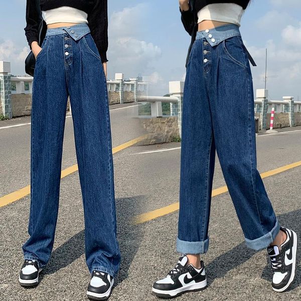 women's pants & capris irregular high waist button jeans autumn korean loose straight leg fashion spodnie dresowe damskie trousers for, Black;white 
women's pants & capris irregular high waist button jeans autumn korean loose straight leg fashion spodnie dresowe damskie trousers for, Black;white