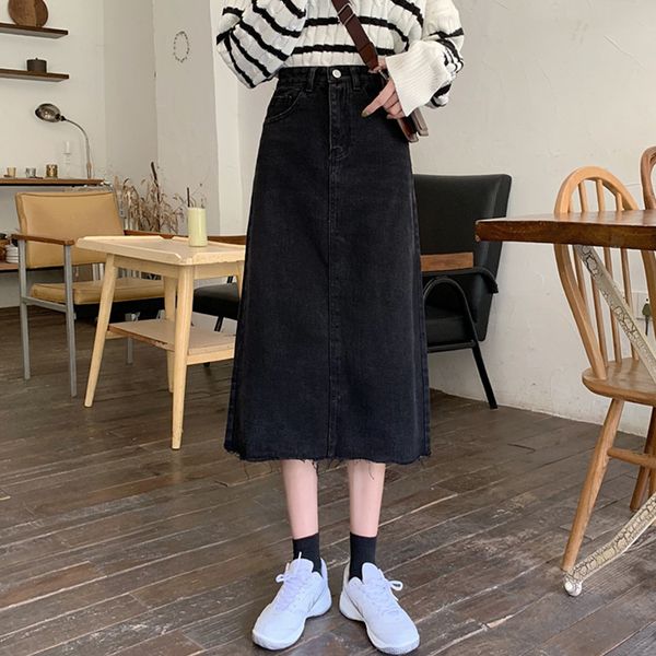 skirts raw edge high waist a-line 2021 autumn black half female student medium long slim denim skirt
skirts raw edge high waist a-line 2021 autumn black half female student medium long slim denim skirt