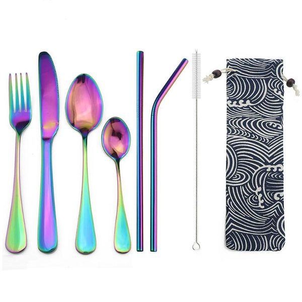 dinnerware sets 8-pcs rainbow travel set with metal staw bag 304 stainless steel portable flatware steak knife fork spoon silverware
dinnerware sets 8-pcs rainbow travel set with metal staw bag 304 stainless steel portable flatware steak knife fork spoon silverware
