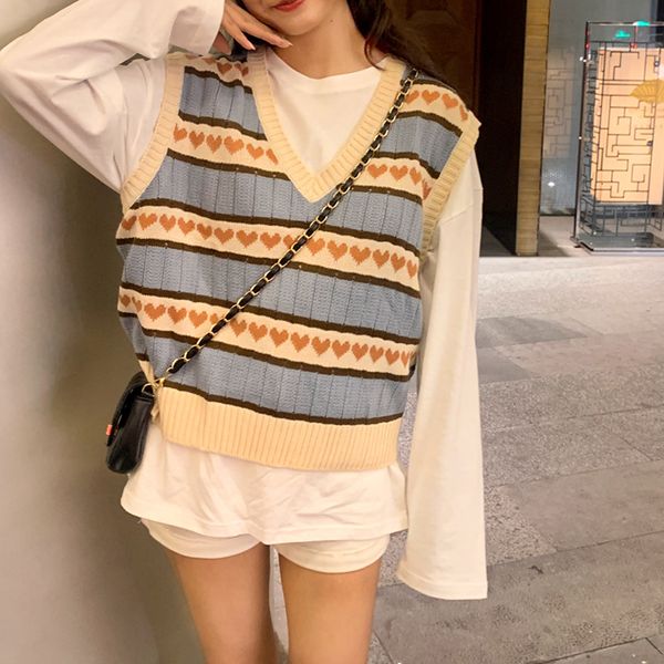 2021 new autumn loose and sweet college style v-neck color matching knitted vest pullover fashionable cute sweater qveg, White;black
2021 new autumn loose and sweet college style v-neck color matching knitted vest pullover fashionable cute sweater qveg, White;black